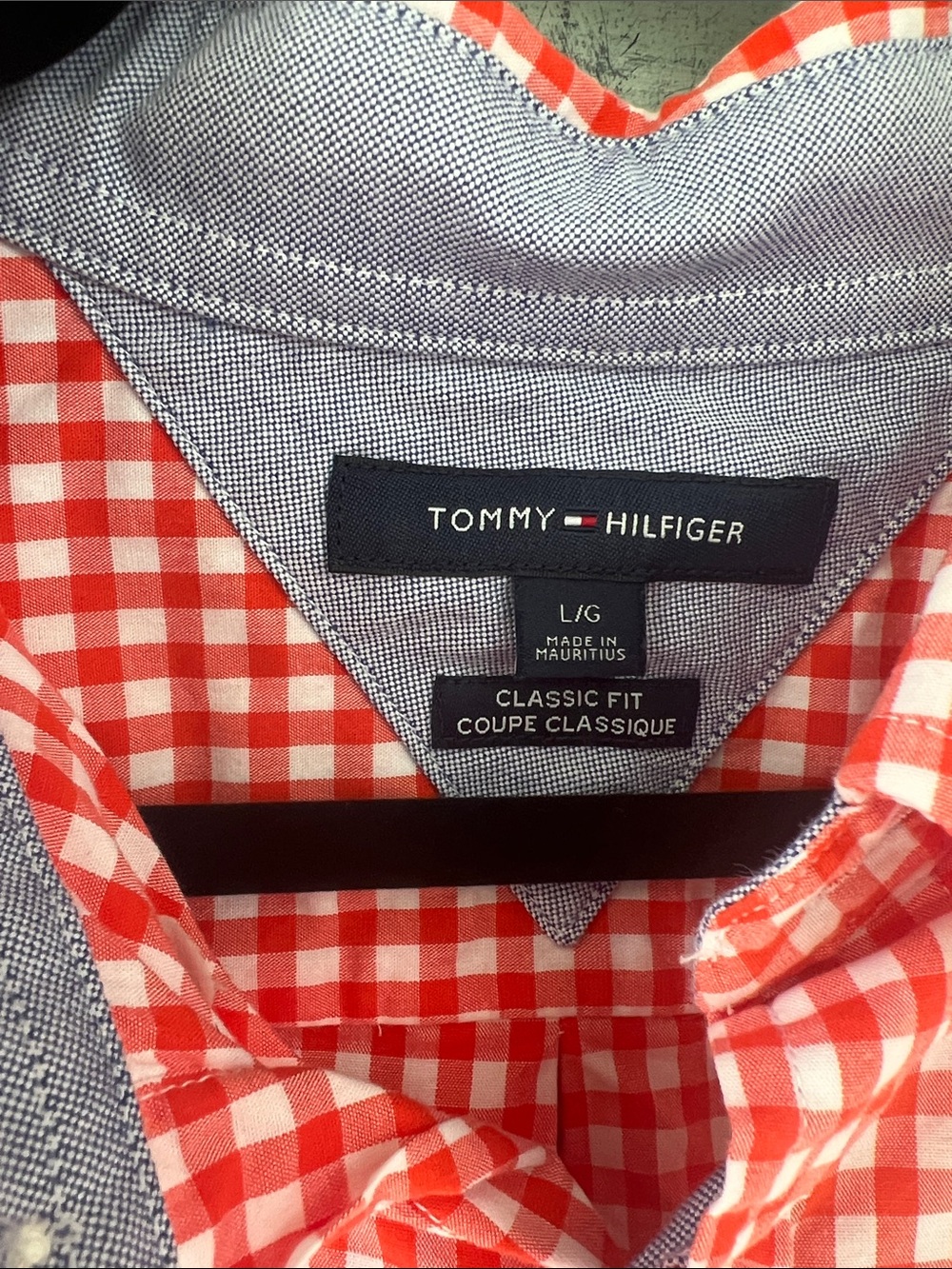 Tommy Hilfiger Orange and White Gingham Button-Down Shirt Size L Classic Fit - Picture 2 of 7